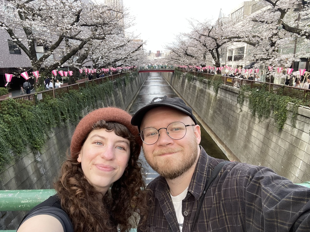 Us with cherry blossoms